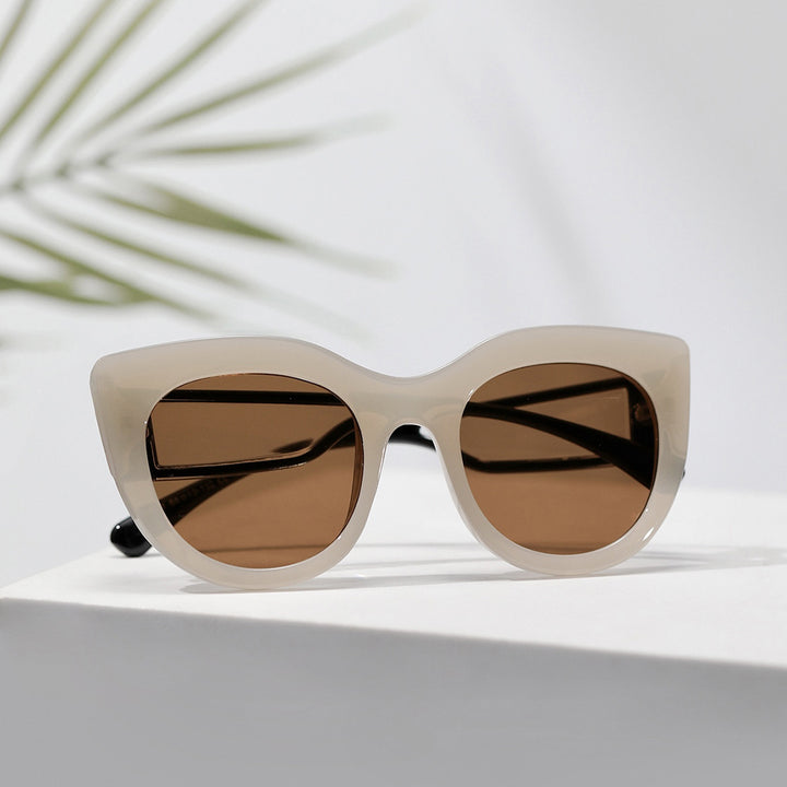Dame trendy Cat-Eye solbriller med brede UV-beskyttende glas Luvikno