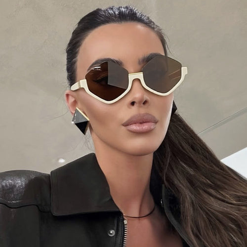 Dame moteriktig solbrille med trendy sekskantet ramme og beskyttende linser Luvikno