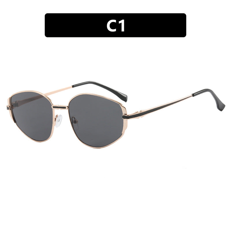 Dame moderne geometrisk solbrille med stilfull metallramme Luvikno