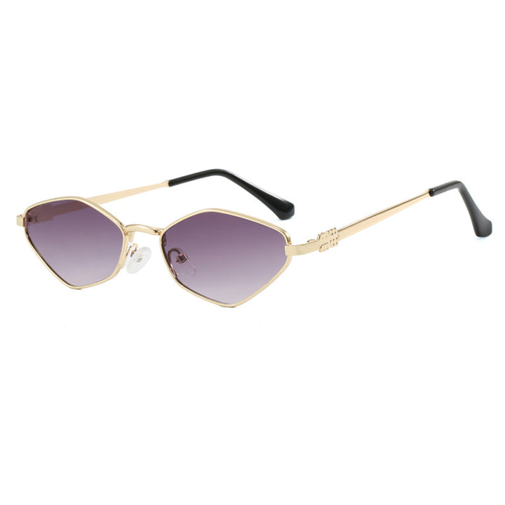 Dame geometrisk solbriller med blank metallramme og polarisert glass Luvikno