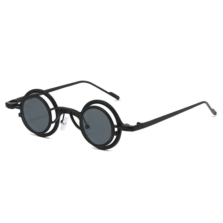 Dame Retro-Rundsolbrille med dobbel ramme Luvikno