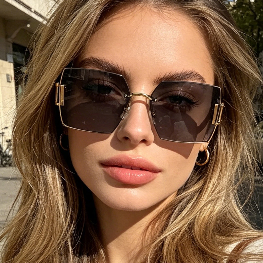 Dame kvadratisk solbrille med luksuriøs metallramme Luvikno