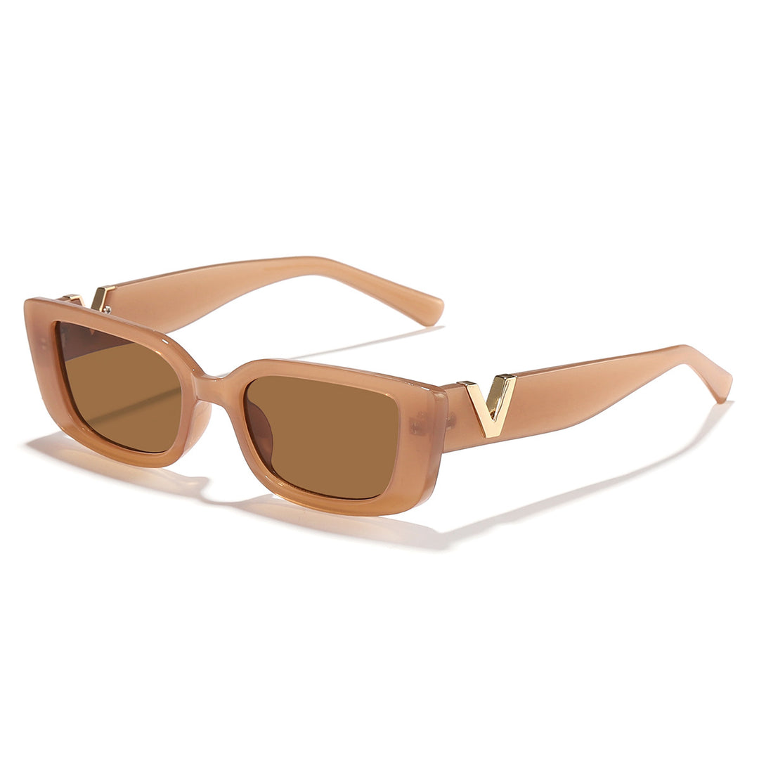 Dame moteriktig kvadratisk solbrille med gullbekledning Luvikno