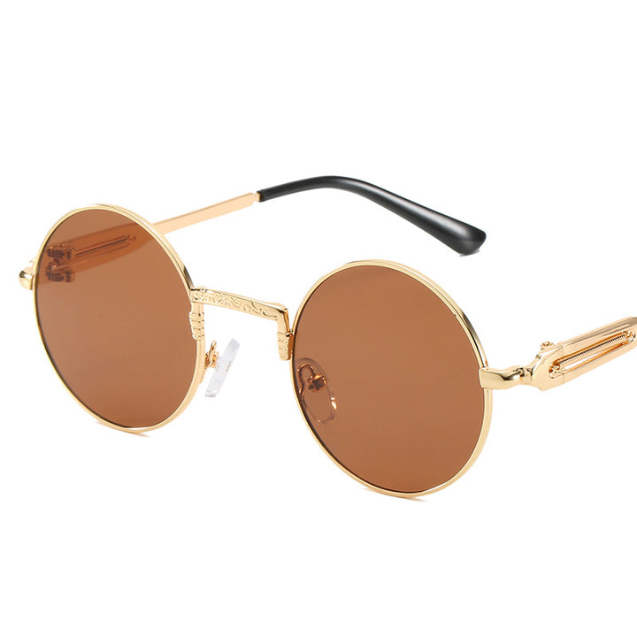 Dame rund modisk solbrille med fint metallramme Luvikno