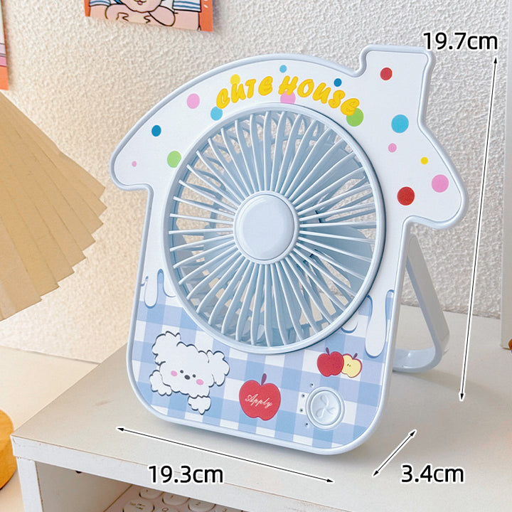 Dame skrivebordsvifte med kreativt husmotiv Luvikno