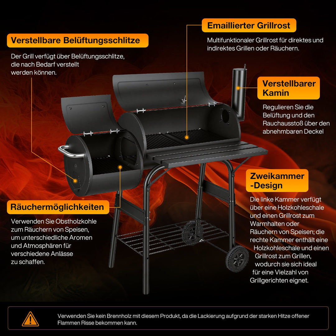 Offset Smoker Kullgrill med Side Firebox BBQ | Luvikno