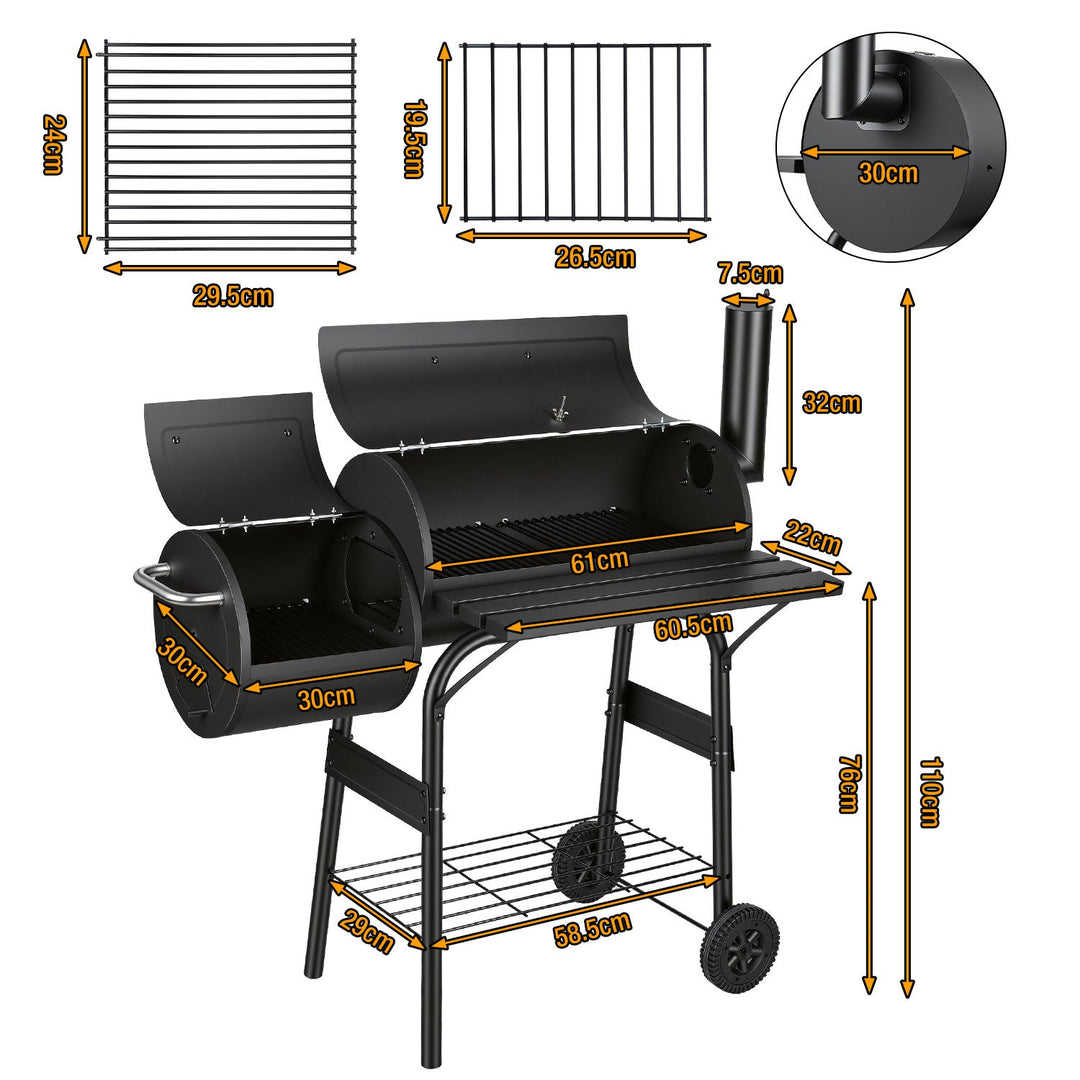 Offset Smoker Kullgrill med Side Firebox BBQ | Luvikno