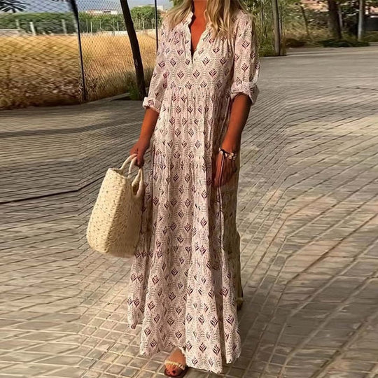 Luvik | Kuosisommittelu V-pääntie Boho Maximekko Naisille