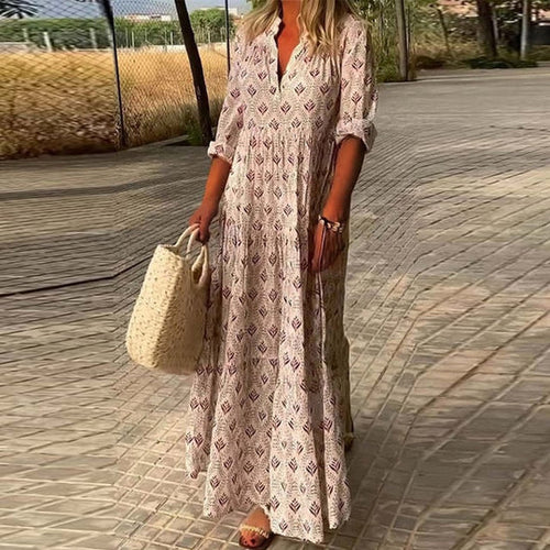 Luvik | Kuosisommittelu V-pääntie Boho Maximekko Naisille