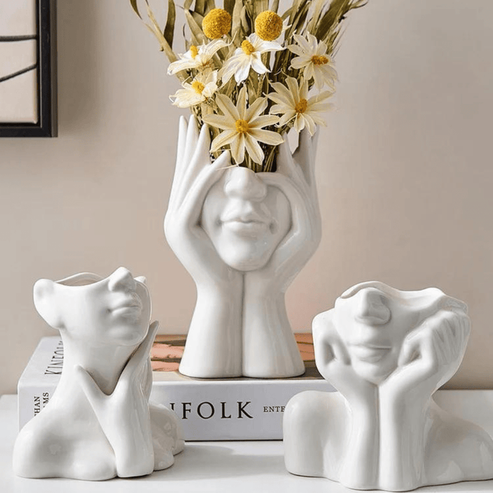 "Unik og Moderne Keramikkvase, Dekorativ Blomsterkruvase for Stue og Kontor" | Luvikno