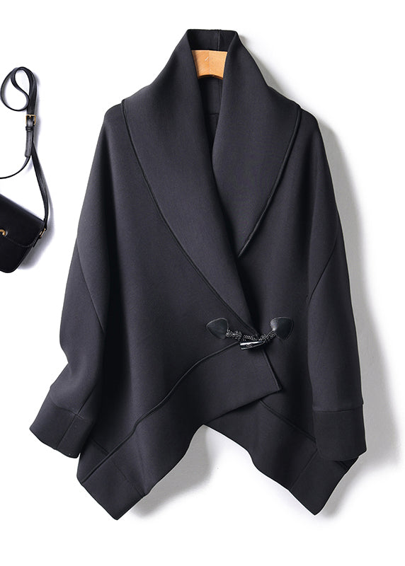 Luvik | Peter Pan kaulus musta nappi puuvillasta takit lepakkohihoilla