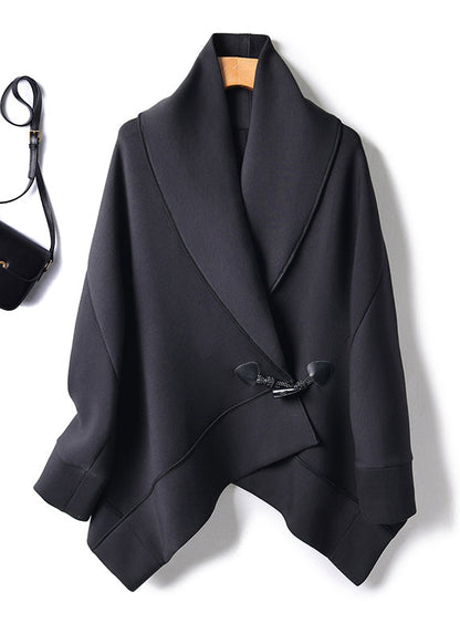 Luvik | Peter Pan kaulus musta nappi puuvillasta takit lepakkohihoilla