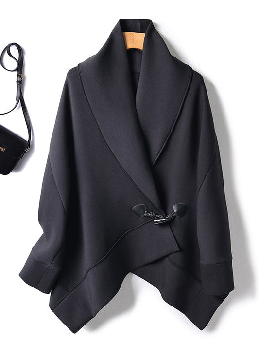 Luvik | Peter Pan kaulus musta nappi puuvillasta takit lepakkohihoilla