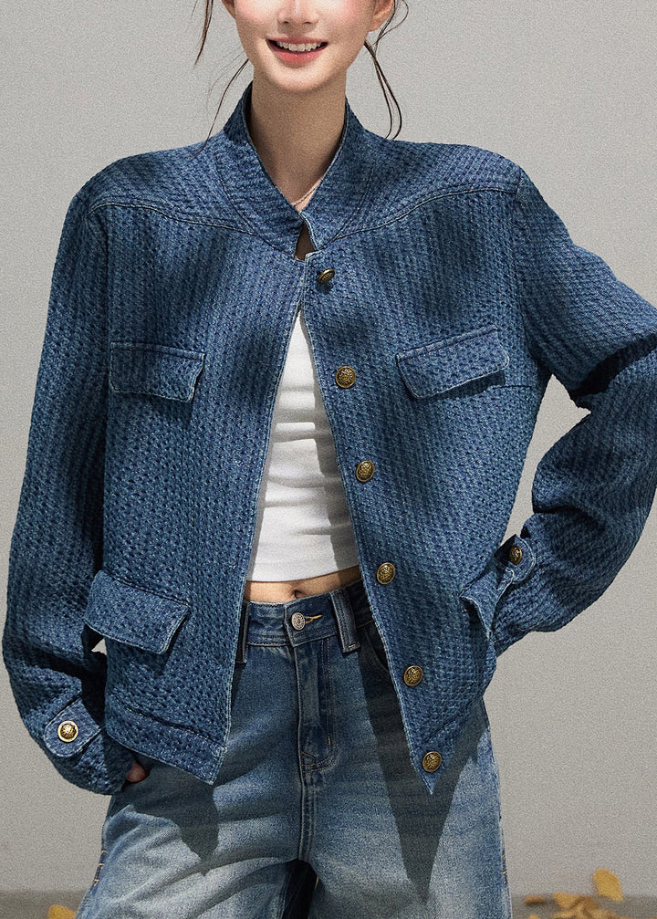 Luvik | Blå Denim Høy Krage Oversized Klær