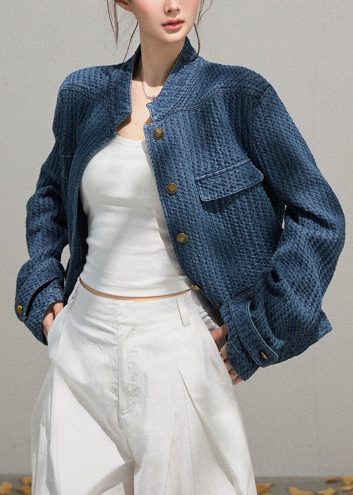 Luvik | Blå Denim Høy Krage Oversized Klær