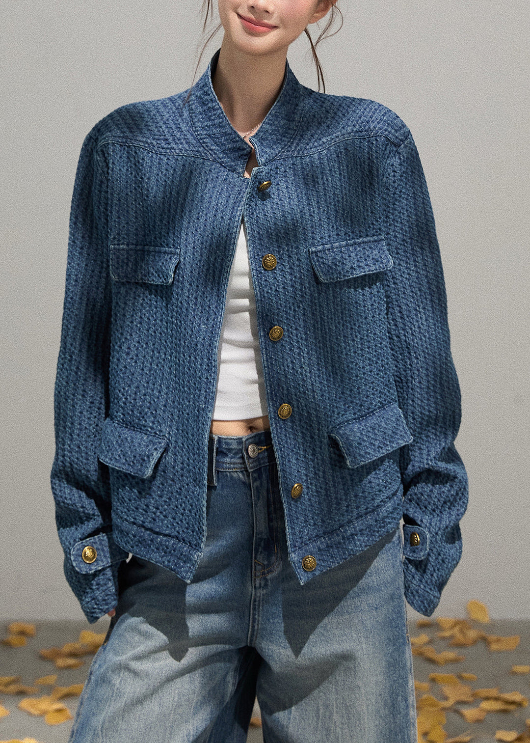 Luvik | Blå Denim Høy Krage Oversized Klær