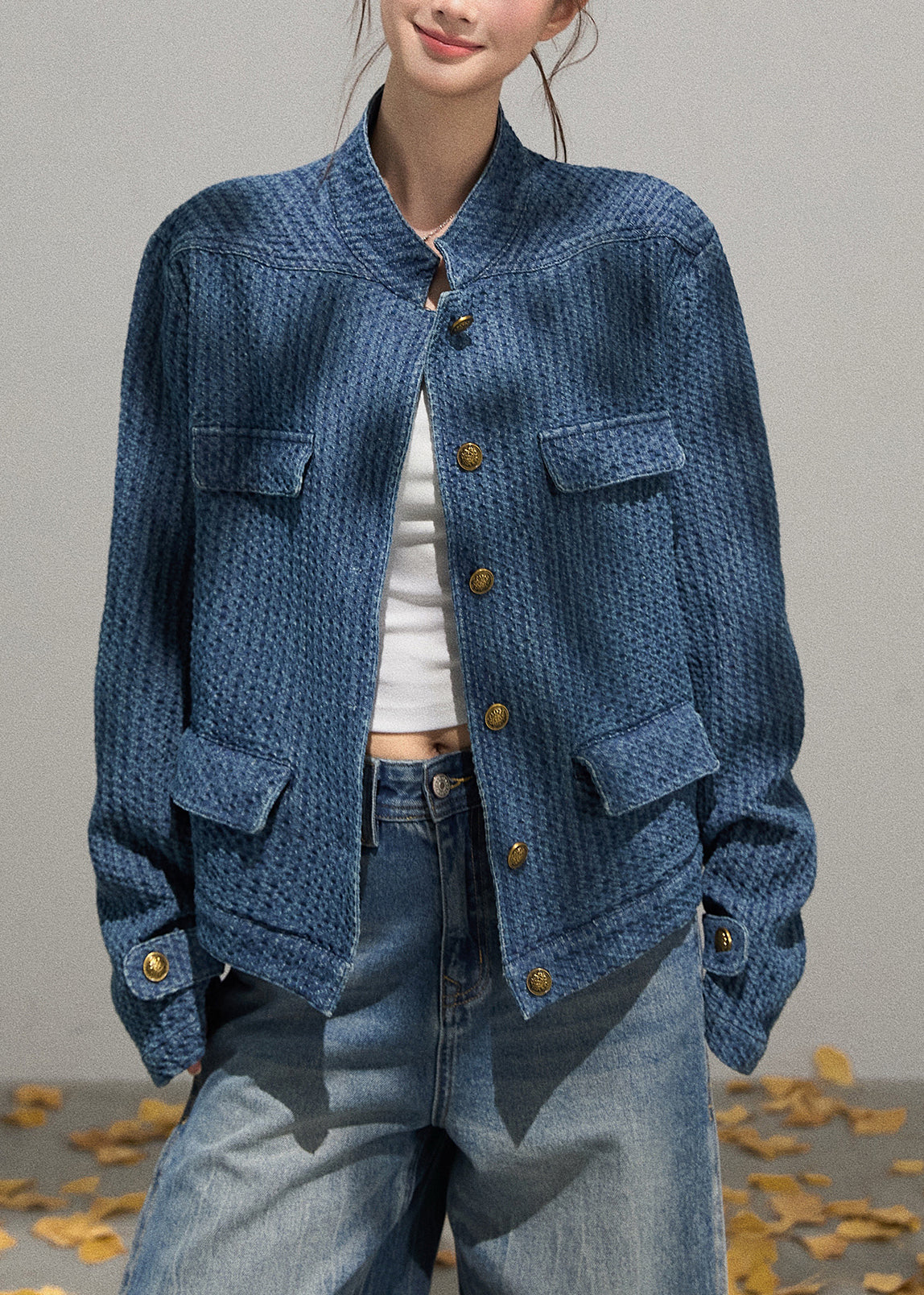 Luvik | Sininen Denim Korkea Kaulus Ylipitkät Vaatteet