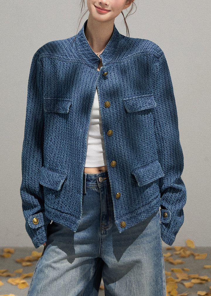 Luvik | Blå Denim Høy Krage Oversized Klær