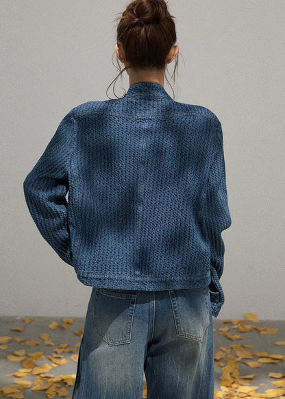 Luvik | Sininen Denim Korkea Kaulus Ylipitkät Vaatteet