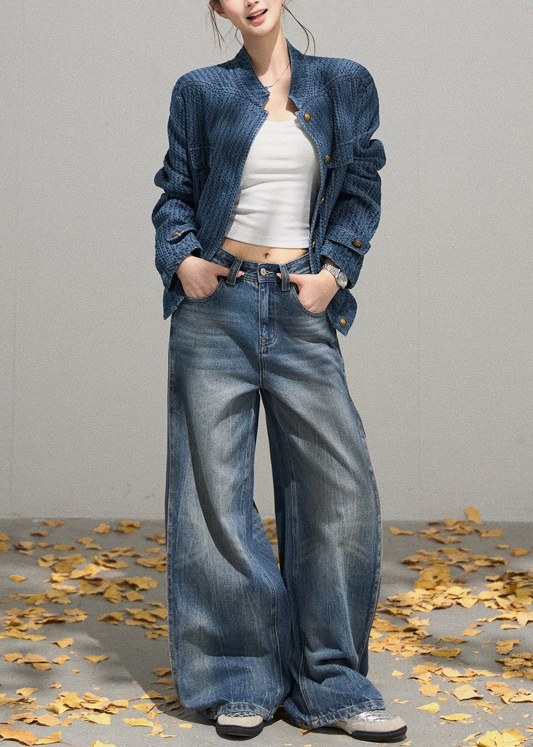 Luvik | Blå Denim Høy Krage Oversized Klær
