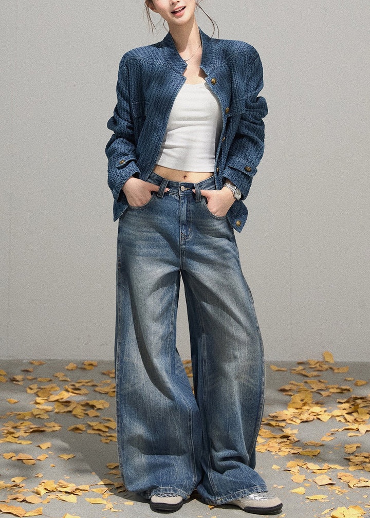 Luvik | Blå Denim Høy Krage Oversized Klær