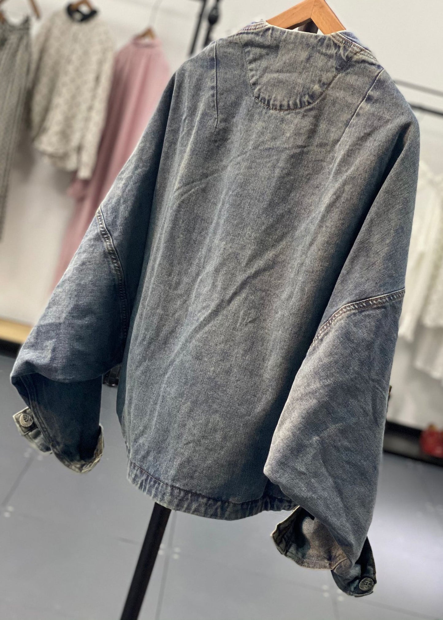 Luvik | Retro Sininen Asymmetrinen Patches Leveät Hihojen Denimi Takit