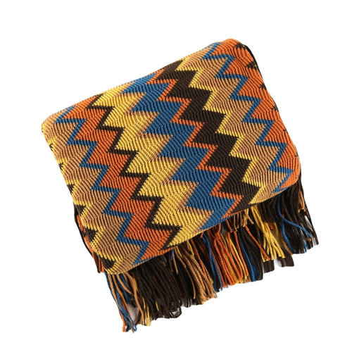 Boho Chevron Dynebesky – Håndvevd – Med Frynser – Varme JORDTONER | Luvikno