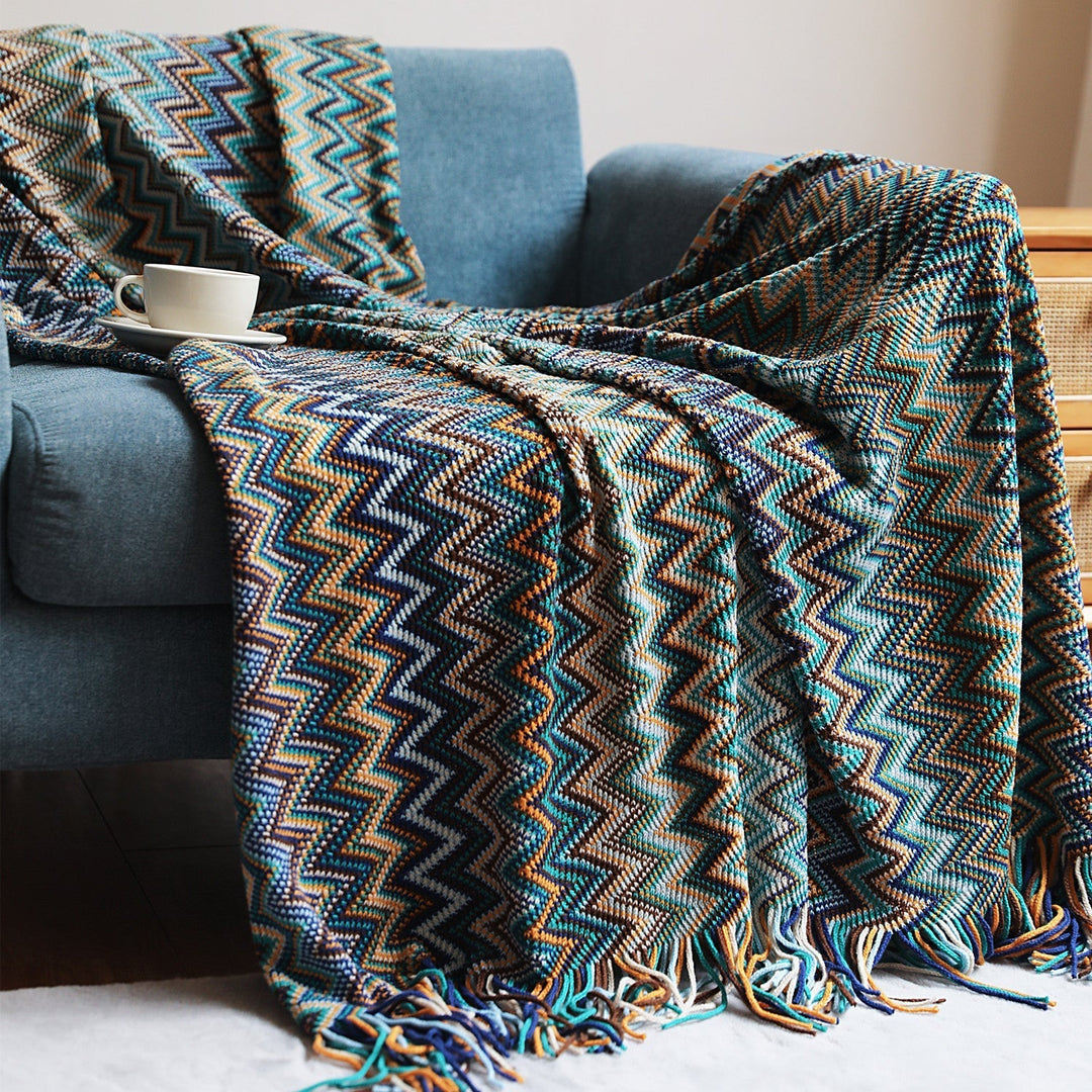 Boho Chevron Dynebesky – Håndvevd – Med Frynser – Varme JORDTONER | Luvikno