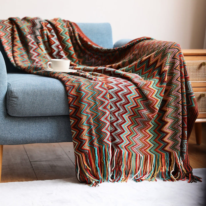 Boho Chevron Dynebesky – Håndvevd – Med Frynser – Varme JORDTONER | Luvikno