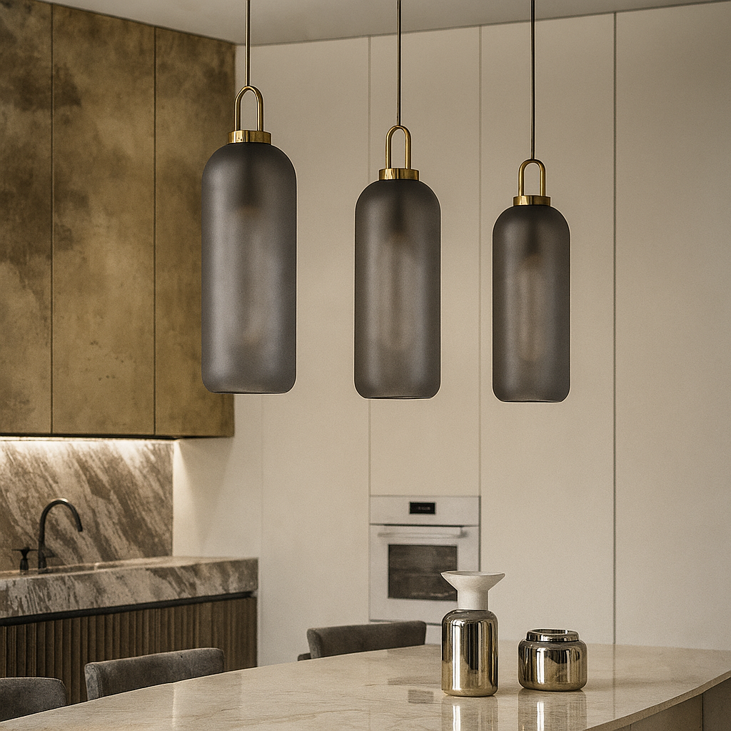 Røykfarget Glass Pendellampe – Industriell Taklampe for Kjøkken, Spisestue & Stue | Luvikno