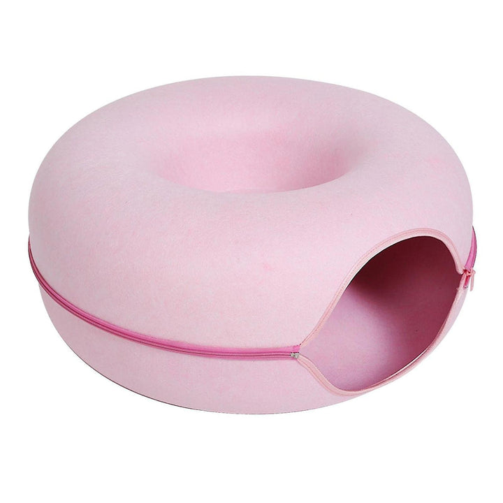 Luvikno | Cozy Donut Katt Seng – Plysjmateriale, Aktivitetsbunn, 20-tommers Diameter, Ideell for Avslapning og Lek