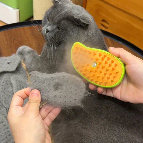 Luvikno | Luksus Katt Pelspleiebørste med Dampteknologi for Avslappet Grooming og Glansfull Pels – Myke Bustehår, Lett å Rengjøre