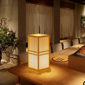 Tatami Japansk Nattbordlampe med Tre Bamboo Skjerm | Luvikno