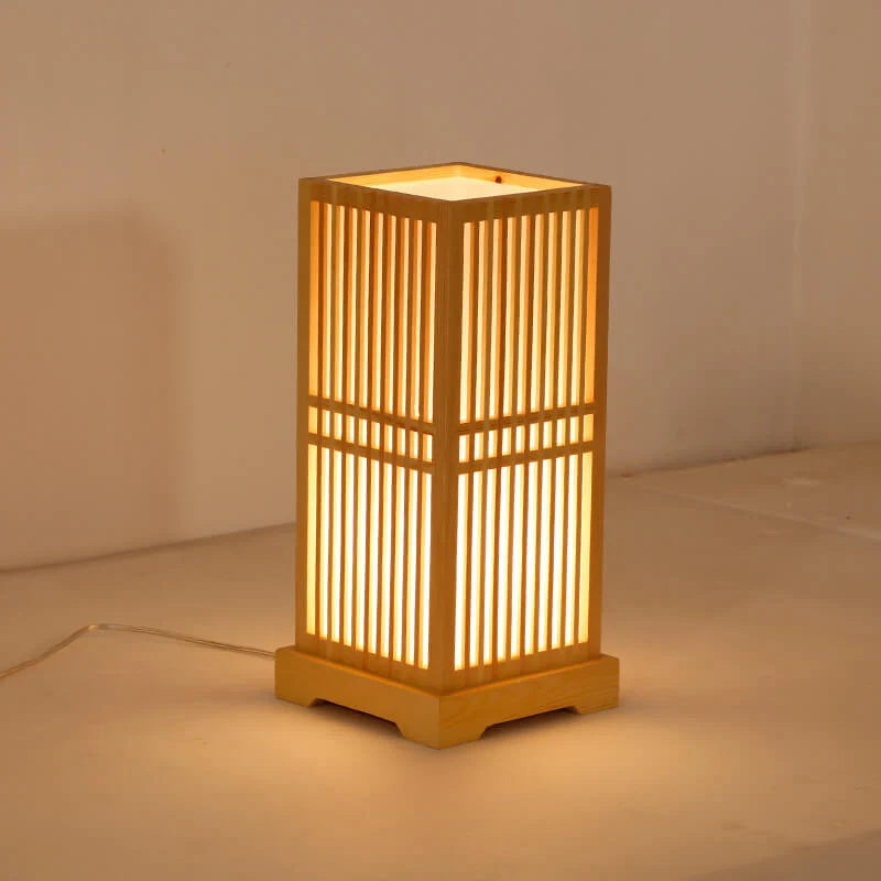 Tatami Japansk Nattbordlampe med Tre Bamboo Skjerm | Luvikno
