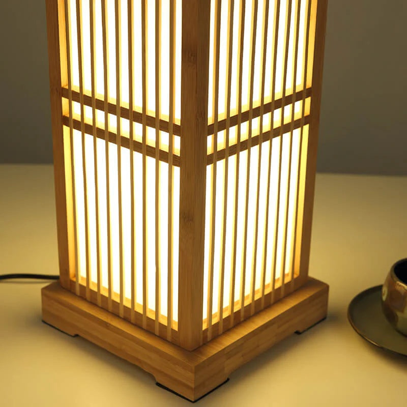Tatami Japansk Nattbordlampe med Tre Bamboo Skjerm | Luvikno