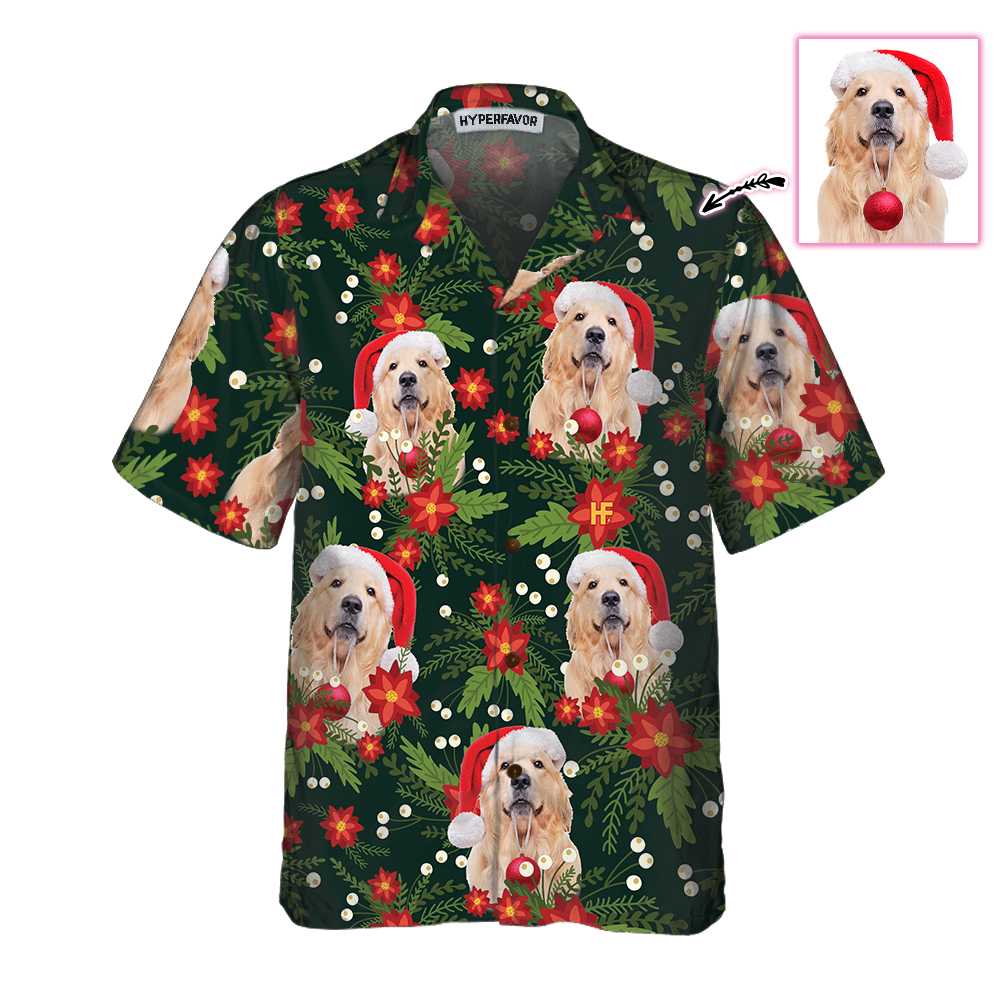 Luvik | Personalisert jule golden retriever hawaii skjorte, morsom golden retriever T-skjorte, personlig julegave