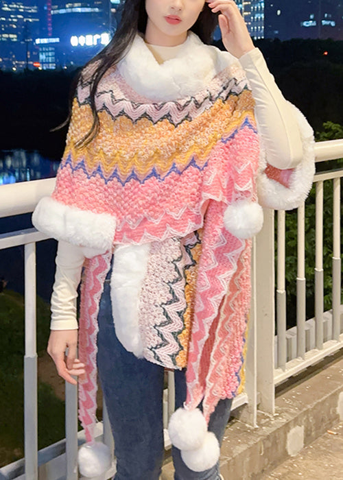 Luvik | Fuzzy Ball Patchwork Strikkegenser V-hals Trekvartermet