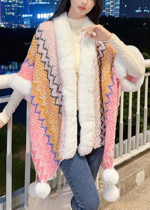 Luvik | Fuzzy Ball Patchwork Strikkegenser V-hals Trekvartermet