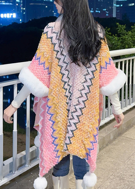 Luvik | Fuzzy Ball Patchwork Strikkegenser V-hals Trekvartermet