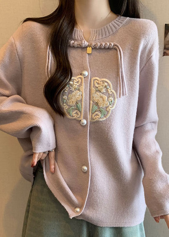 Luvik | Neuletakki Nappi Pompomi Brodeerattu