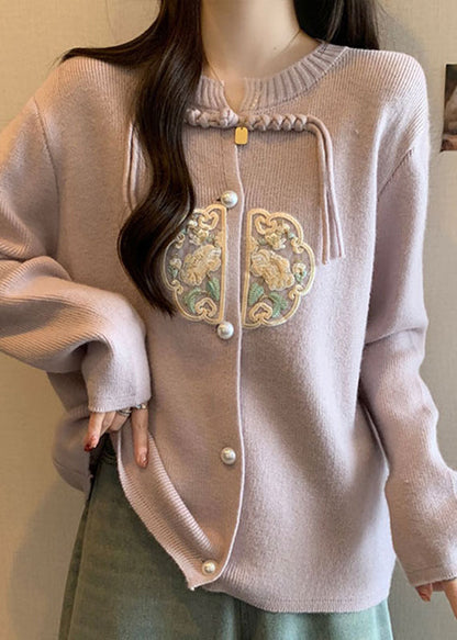 Luvik | Neuletakki Nappi Pompomi Brodeerattu