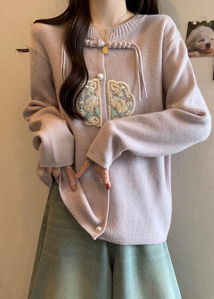 Luvik | Neuletakki Nappi Pompomi Brodeerattu