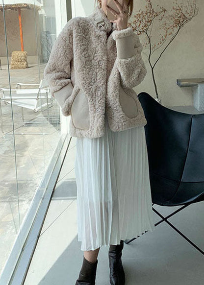 Luvik | Persikka Koko Paksu Nappi Synteettinen Turkki Talvitakit