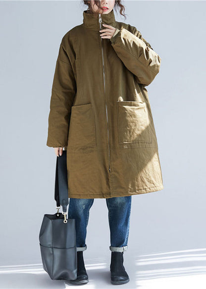 Luvik | Koko Armeija Vihreä Pystykaulus Taskut Parka Takit Pitkät Hihat