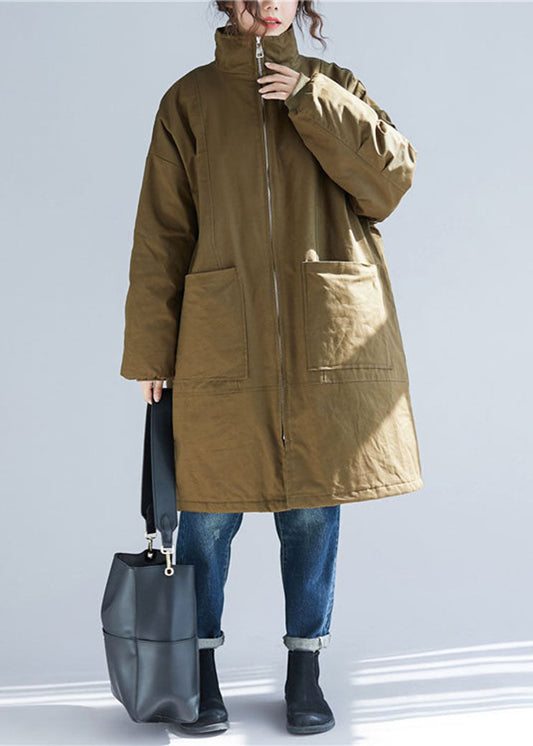 Luvik | Koko Armeija Vihreä Pystykaulus Taskut Parka Takit Pitkät Hihat