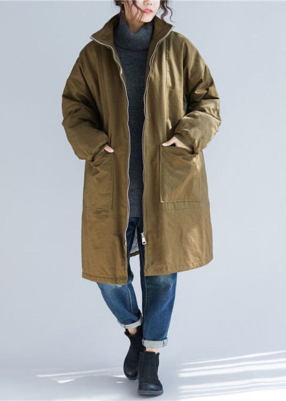 Luvik | Koko Armeija Vihreä Pystykaulus Taskut Parka Takit Pitkät Hihat