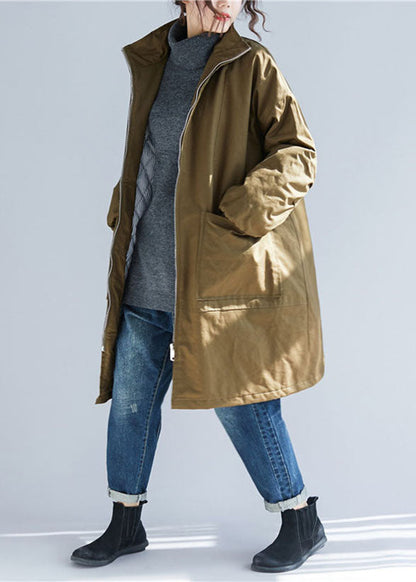 Luvik | Koko Armeija Vihreä Pystykaulus Taskut Parka Takit Pitkät Hihat