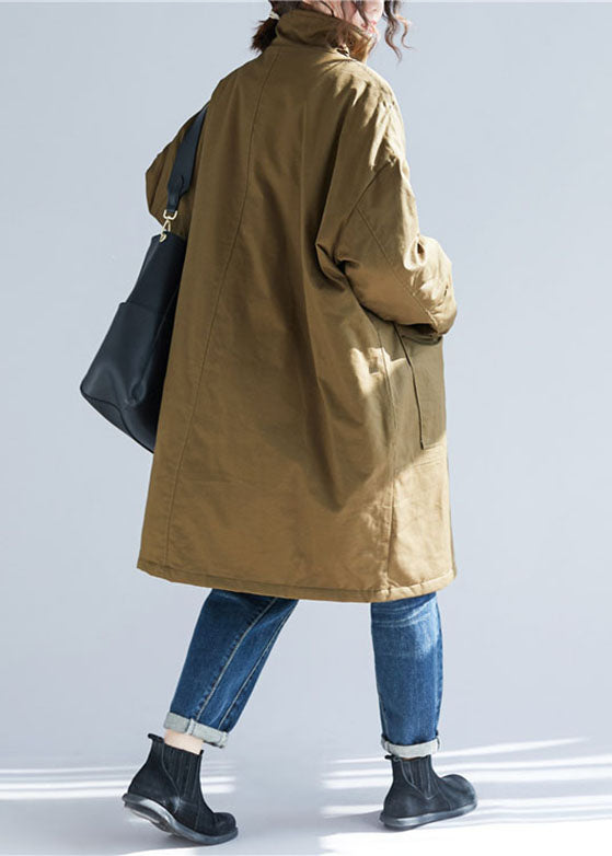 Luvik | Koko Armeija Vihreä Pystykaulus Taskut Parka Takit Pitkät Hihat