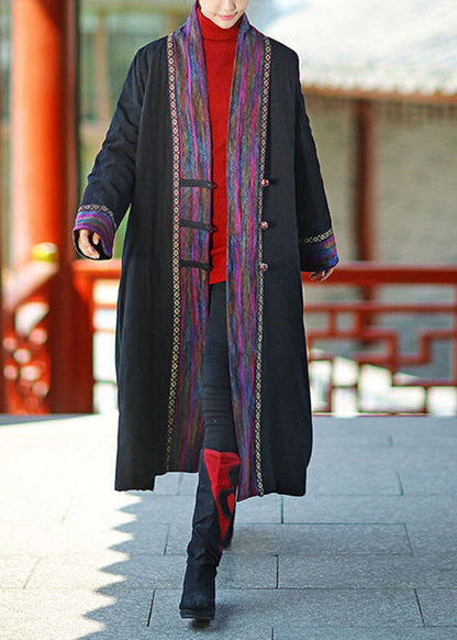 Luvik | Koko Pitkät talvitakit hienosta puuvillasta mustasta päällystetty V-pääntie