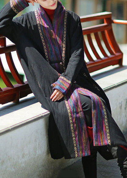 Luvik | Koko Pitkät talvitakit hienosta puuvillasta mustasta päällystetty V-pääntie